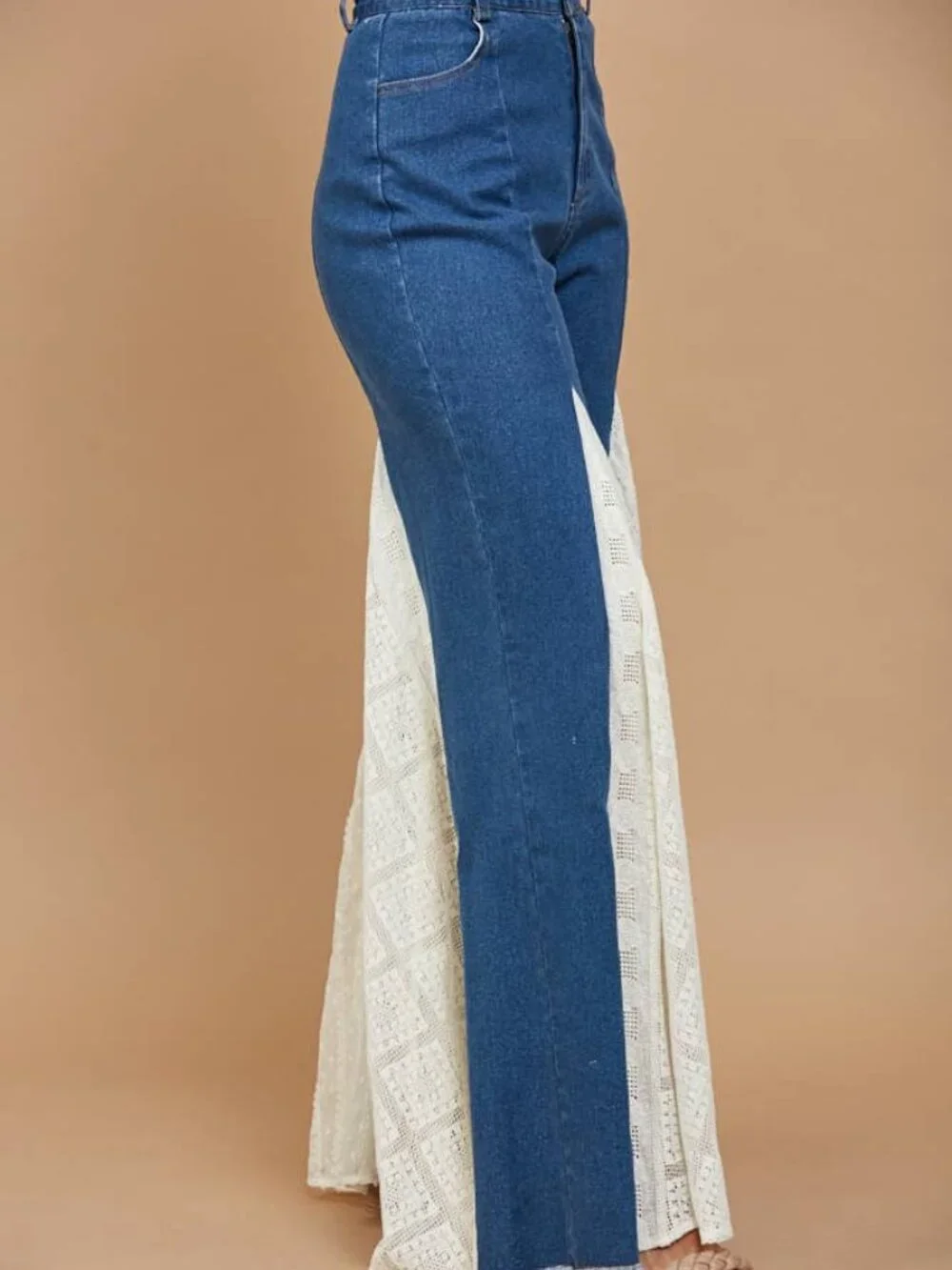 Lace Detail Wide Leg Jeans